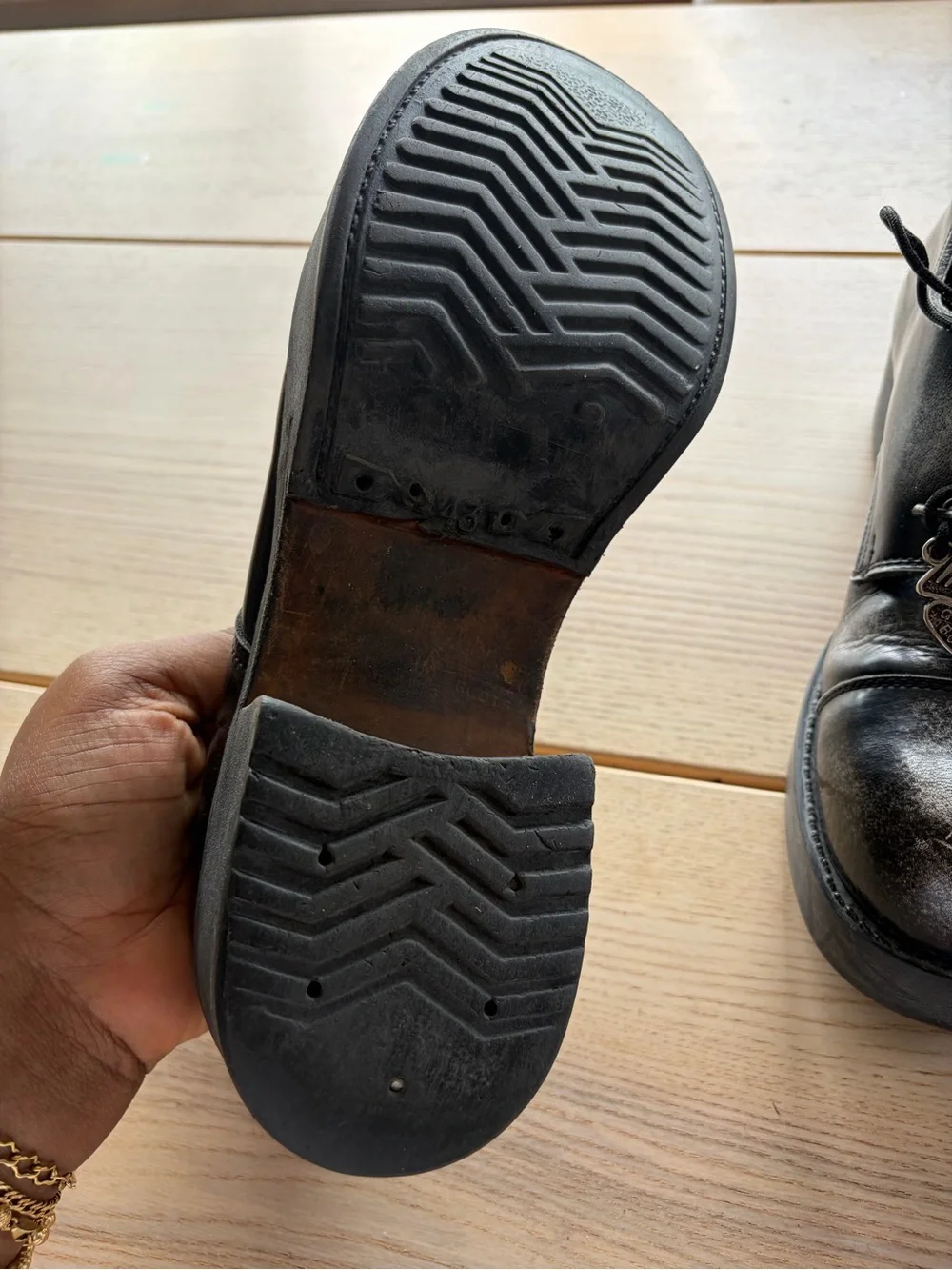 Wehrmacht German boots Men's Black Distressed Leather Lace-Up Oxfords
